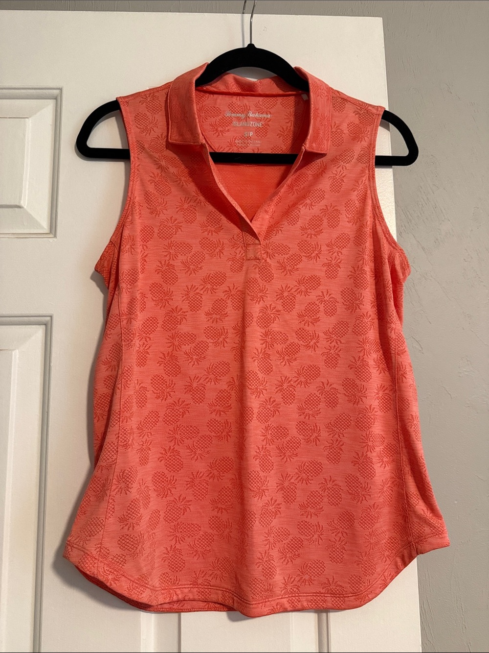 Tommy Bahama Coral Sleeveless Polo Tank with Pineapple Design